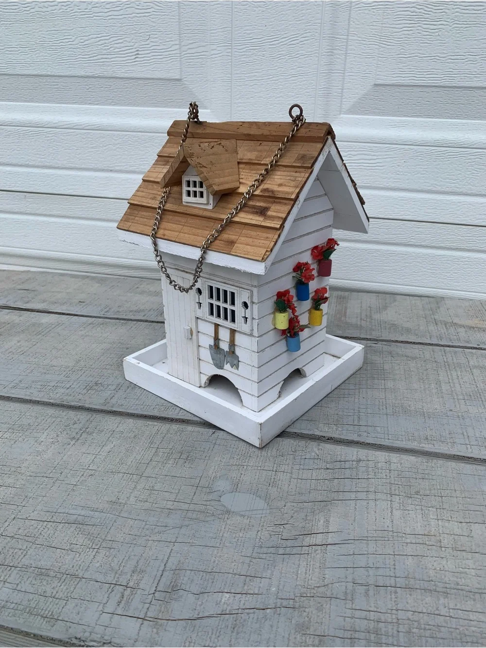 Home Bazaar Handcrafted Feeder Bird House-White Country Cottage Workshop/Garden